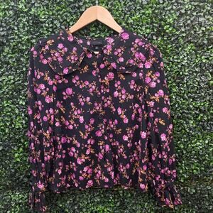 Who What Wear, Black Floral Long Sleeve Blouse, Women’s Size S